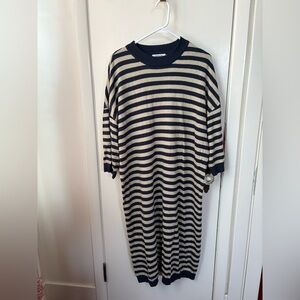 Navy and beige lightweight knit dress